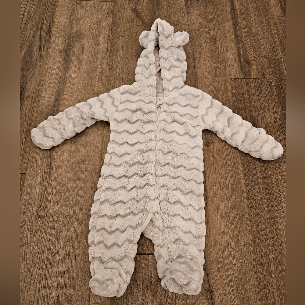 Soft Fleece Onesie With Bear Ears, Foldover Mittens, Carseat Safe, 0-3 Months